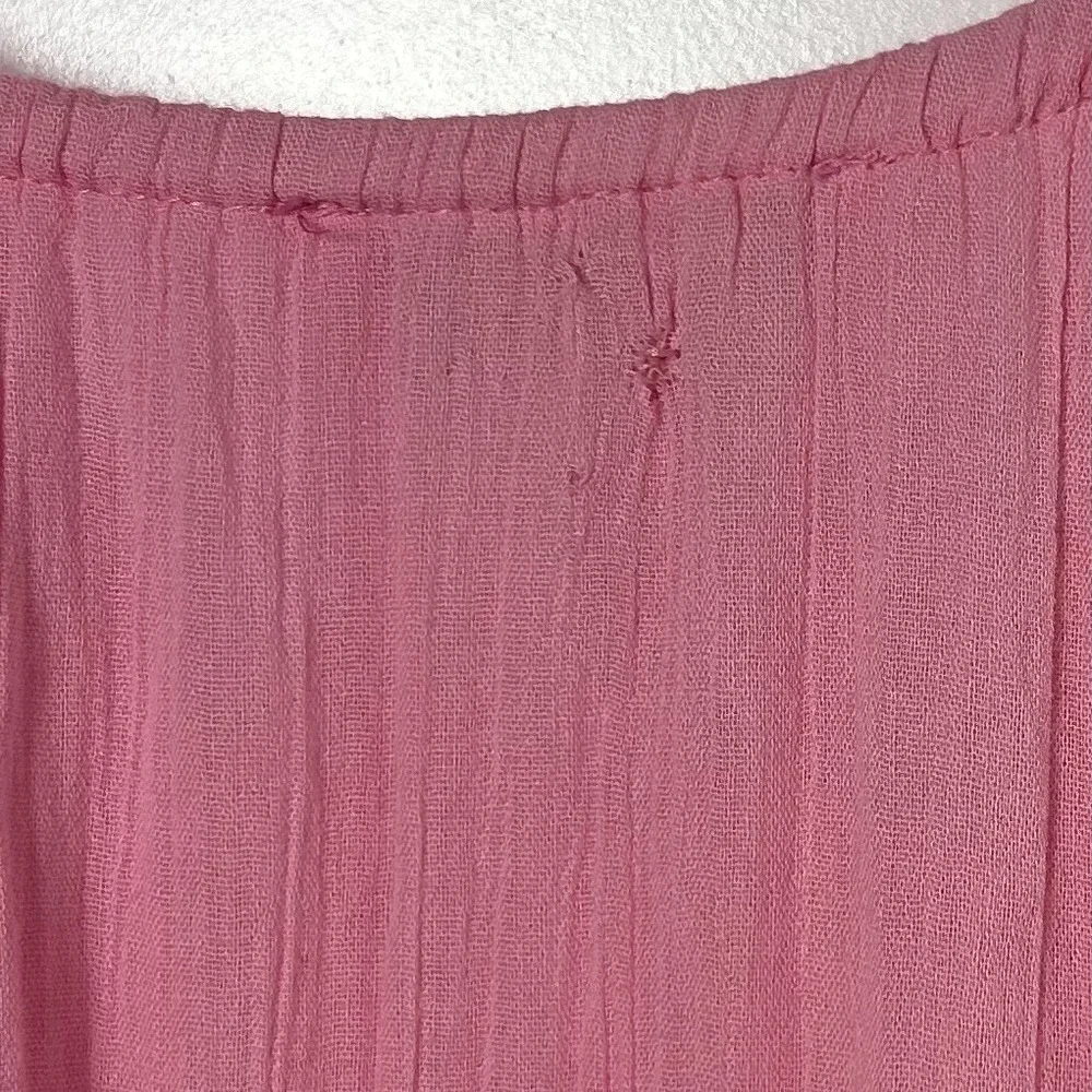 Simply Southern Pink 100%‎ Cotton Gauze Embroidered Tiered Maxi Dress Boho Style